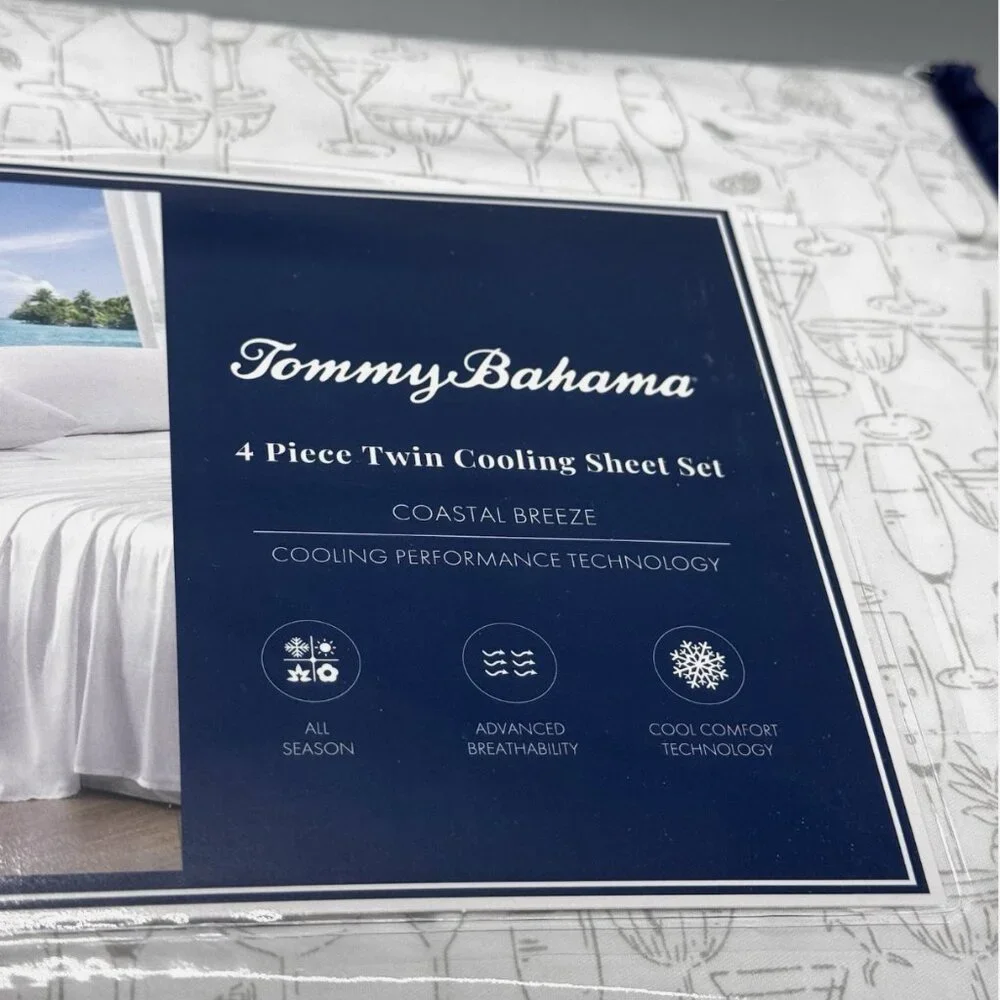 NEW 4pc Tommy Bahama Tropical Cocktail Drinks TWIN Cooling Sheet Set Island Time